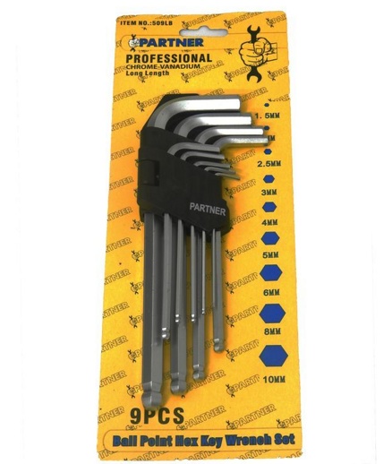 Набор ключей 6-гранных Г-образных длинных с шаром 9пр.(1,5-10мм) в пластиковом держателе PARTNER PA-509LB - фото