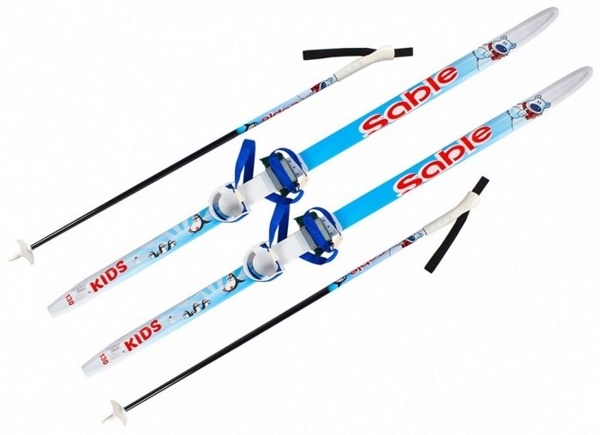 Лыжный комплект STC 110 см с палками и с полужесткими креплениями - фото