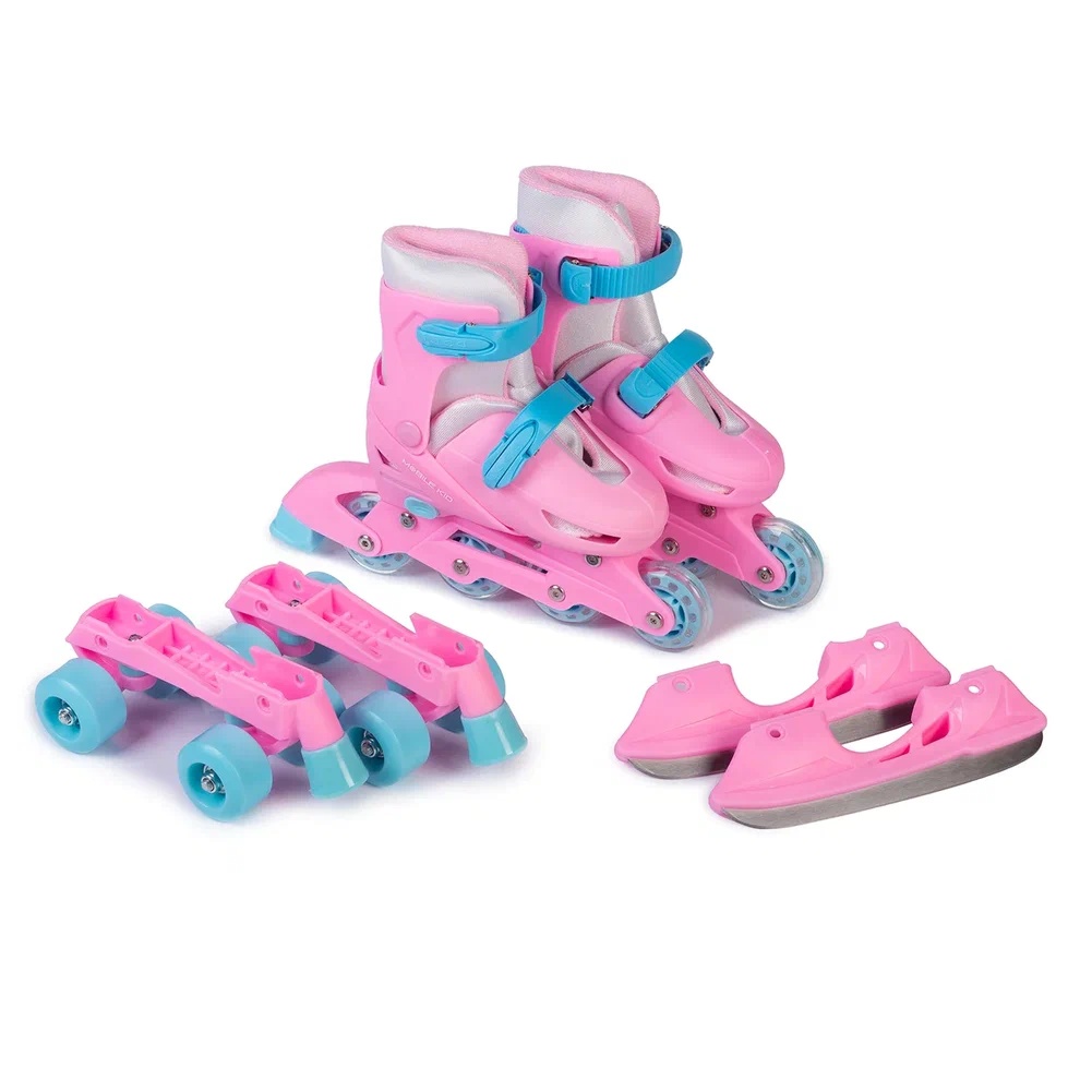 Роликовые коньки с левзиями раздвижные (3-в-1), квады, Mobile Kid TwinSeasons Pink - фото