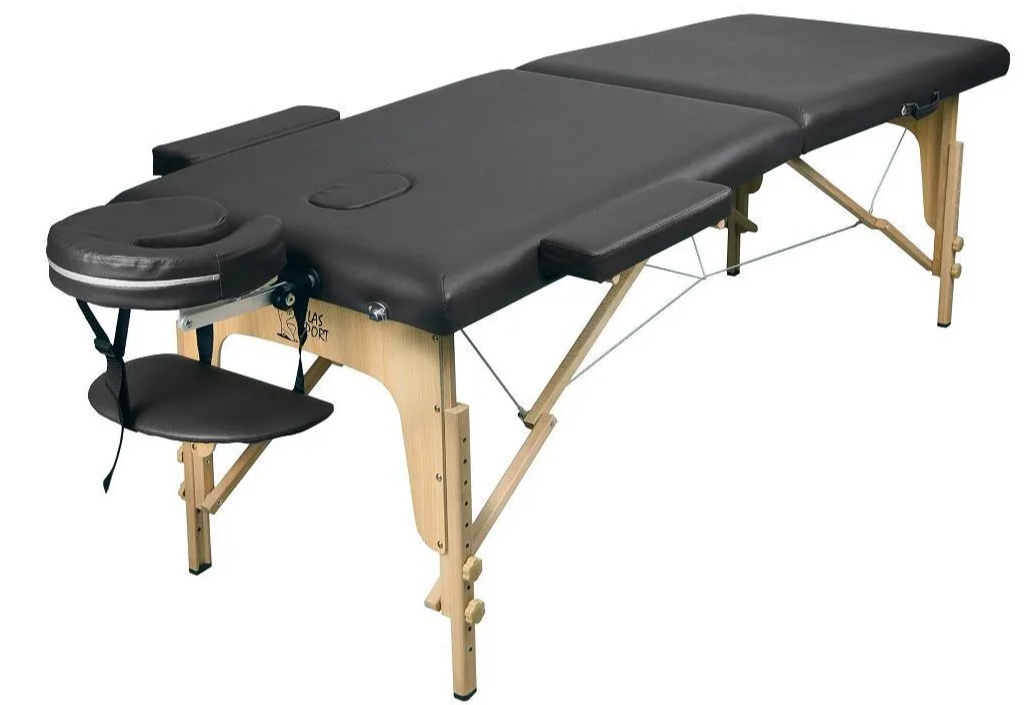 Массажный стол Atlas Sport складной 2-с деревянный 60 см (чёрный) - фото