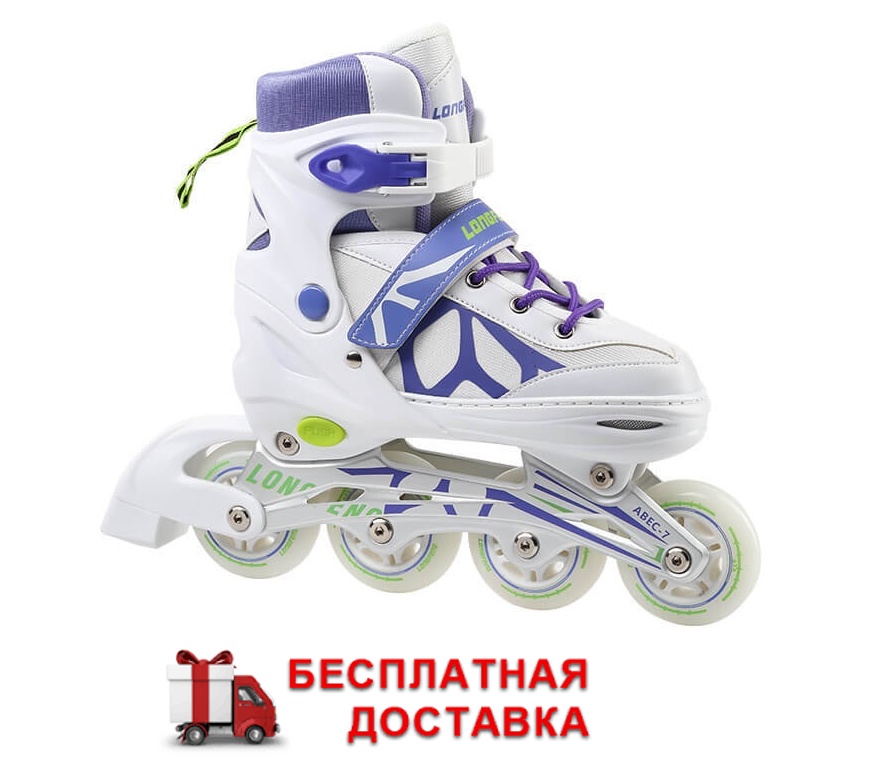 Роликовые коньки FORA LF-601-PU-WH белый/фиолетовый (31-34, 35-38, 39-42) - фото