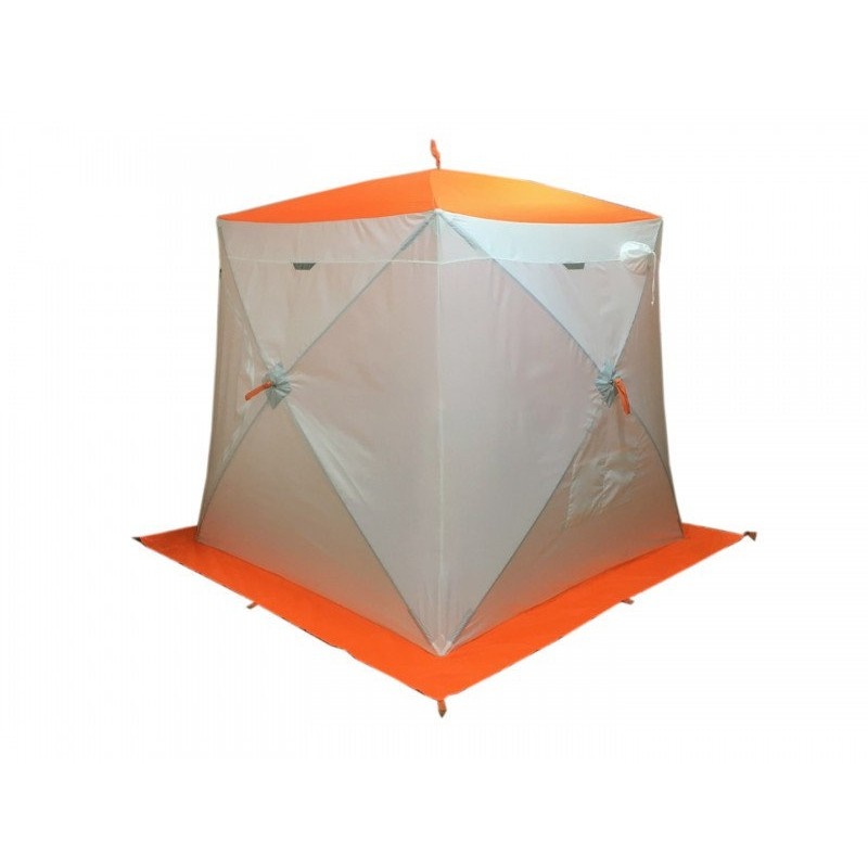Зимняя палатка Пингвин Mr. Fisher 200 SТ (2-сл) с юбкой 200*200 (бело-оранжевый) + чехол - фото