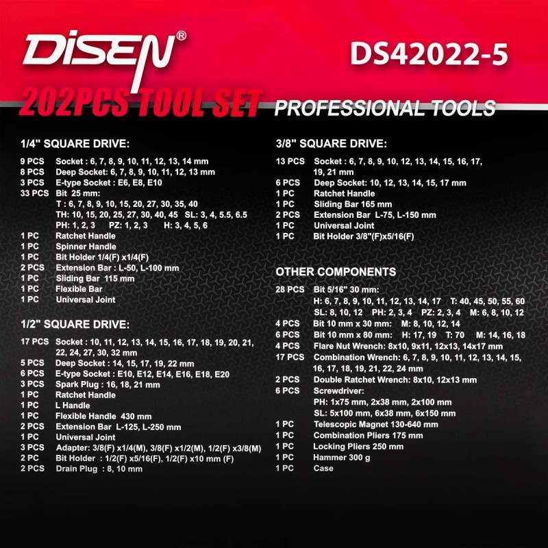 Набор инструментов 202пр, DISEN DS-42022-5 - фото5