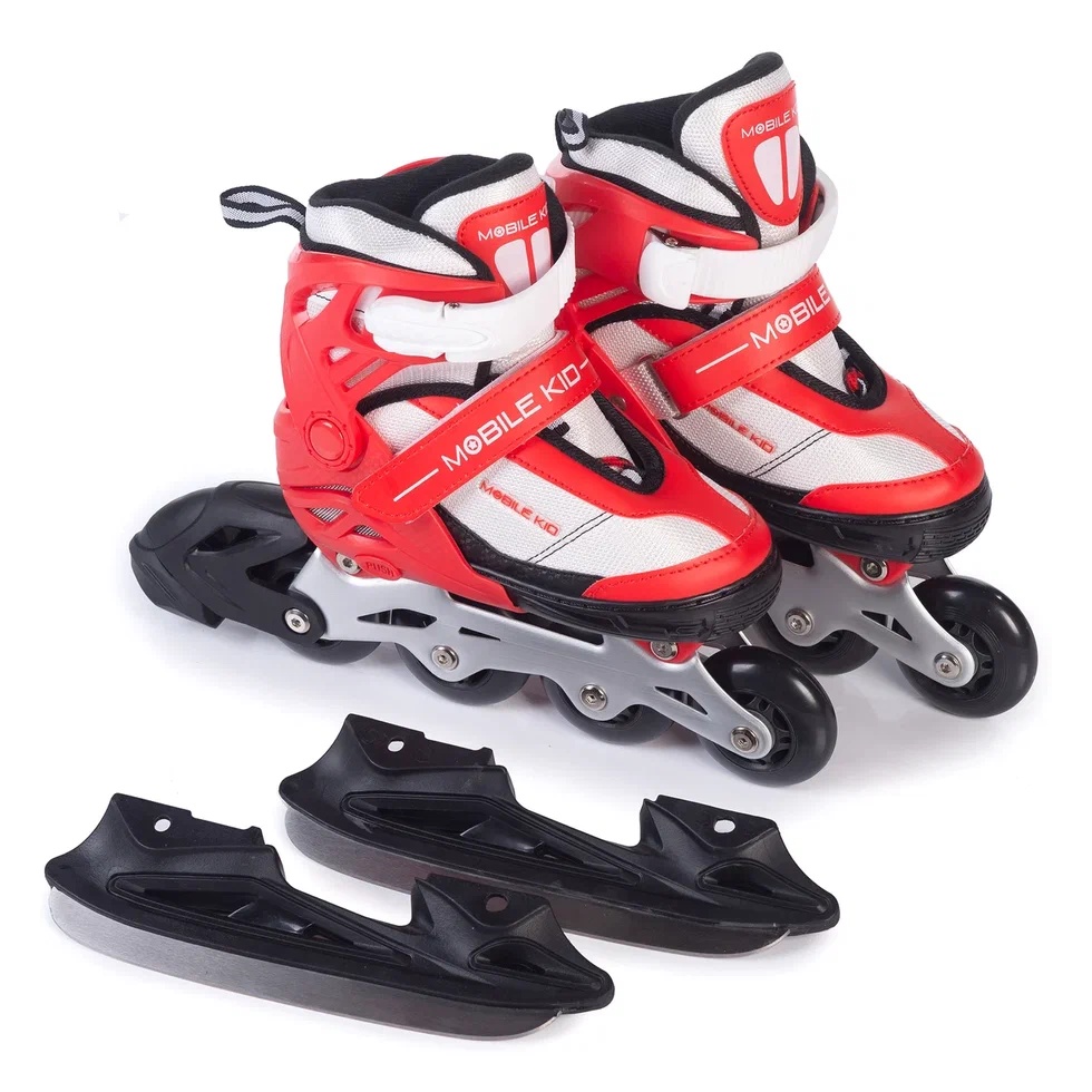 Роликовые коньки с лезвиями раздвижные (2-в-1) Mobile Kid UniSkate RED-WHITE - фото