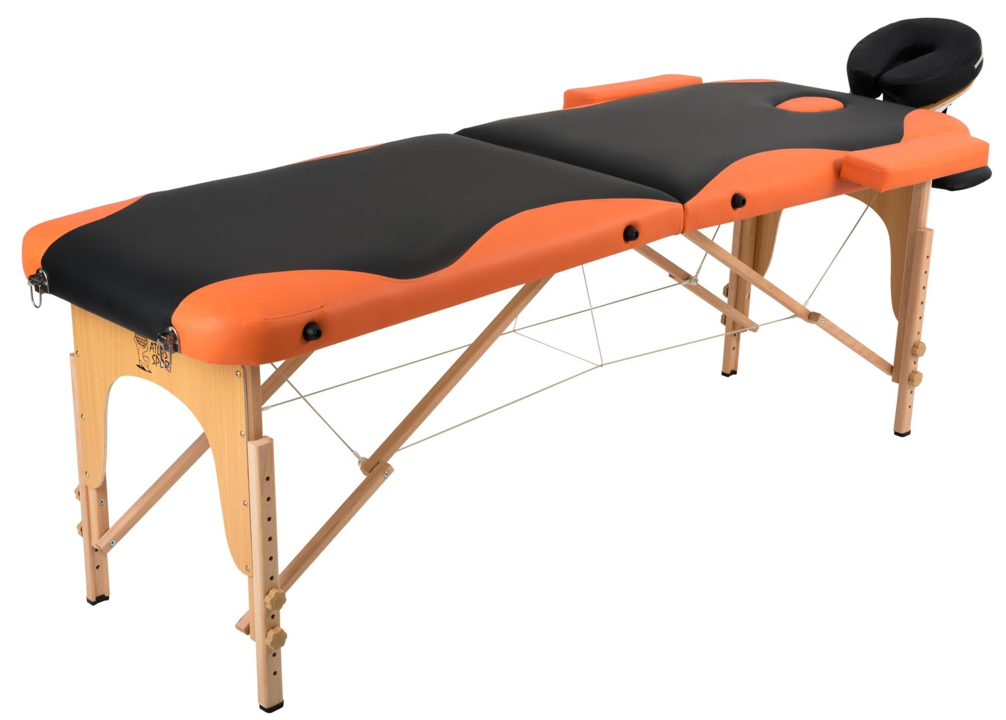 Массажный стол Atlas Sport складной 2-с деревянный 70 см (черно-оранжевый) - фото