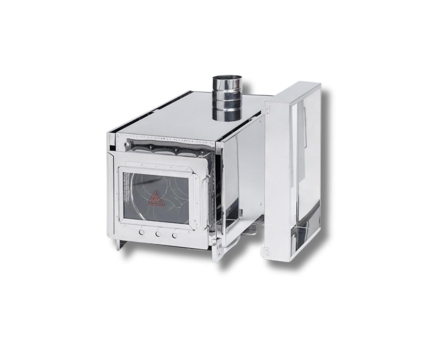 Печь-камин ИНВЕНТ, Большая, 610х350х410 (нерж.сталь 0,8 мм) со стационарными экранами + короб для камней - фото3