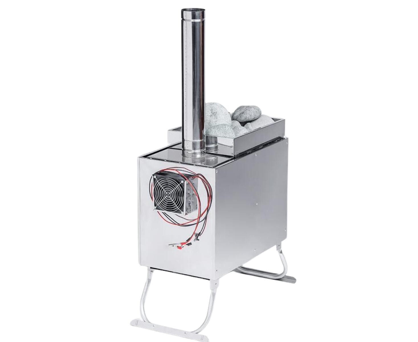 Печь-камин ИНВЕН  Средняя, со встроенным теплообменником, с вентилятором, 610х300х470 (нерж.сталь 0,8 мм) со стационарными экранами + короб для камней - фото6