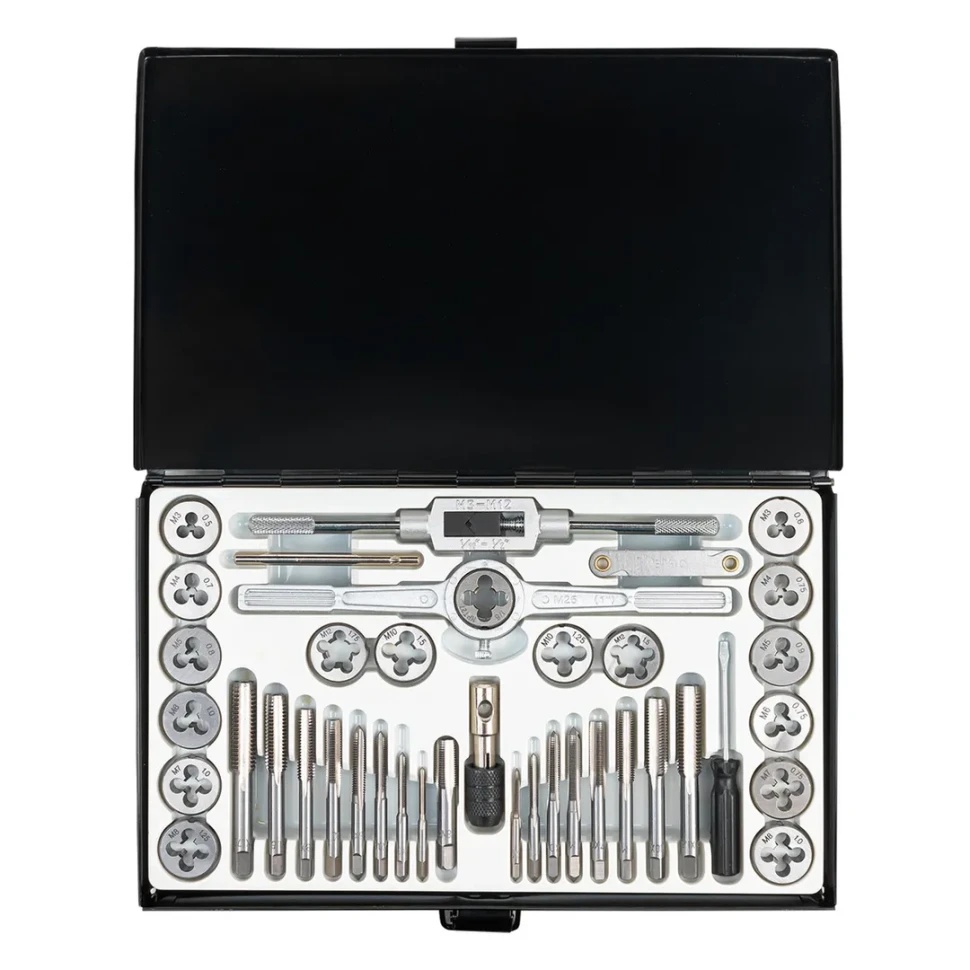 Набор метчиков и плашек метрический 40пр. (М3х0.5/0.6, М4х0.7/0.75, М5х0.8/0.9, М6х0.75/1, М7х0.75/1,М8х1/1.25, М10х1.25/1.5, М12х1.5/1.75), в металли Rock Force RF-M040-1 - фото2