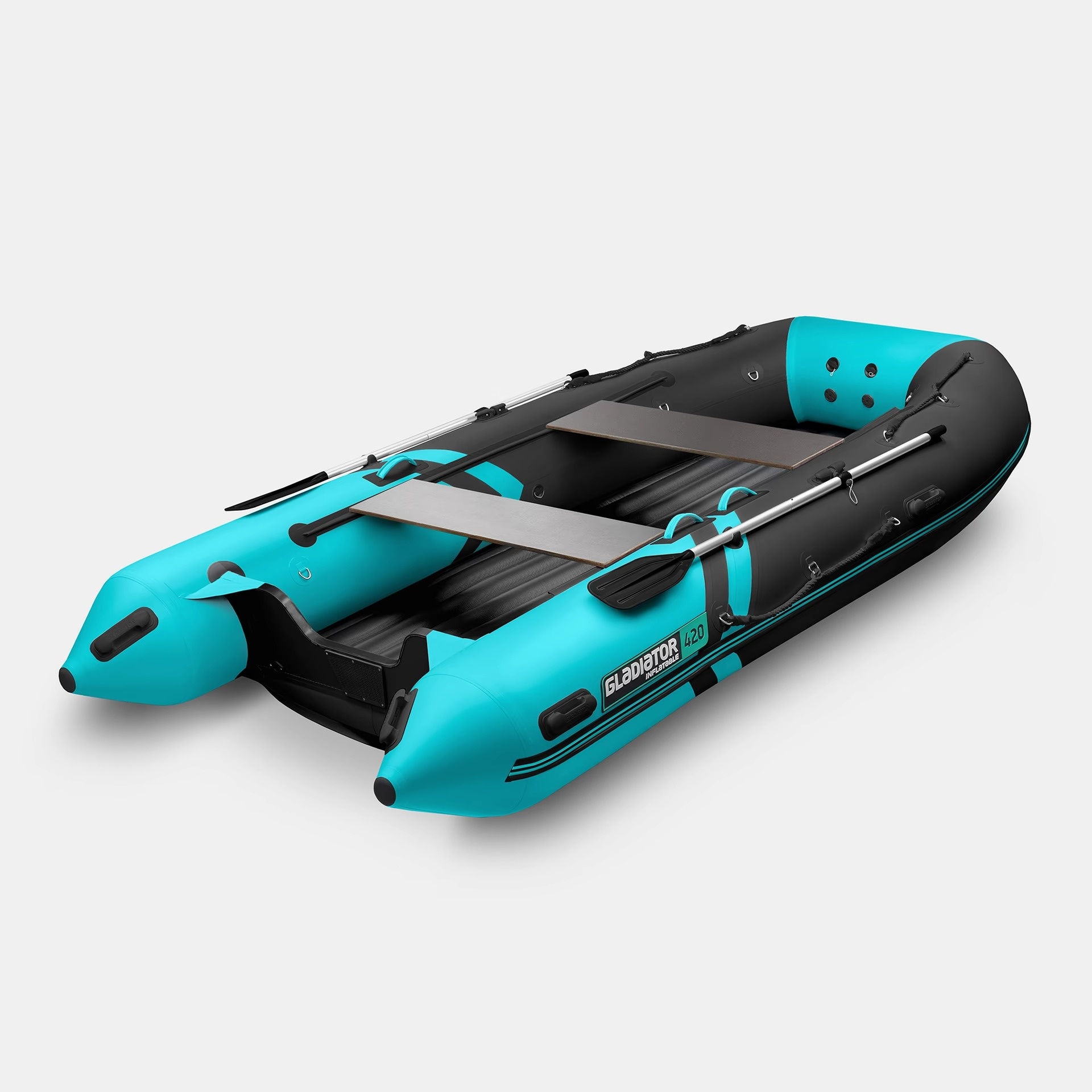 Моторно-гребная лодка GLADIATOR E420S (черно-бирюзовый)  - фото2