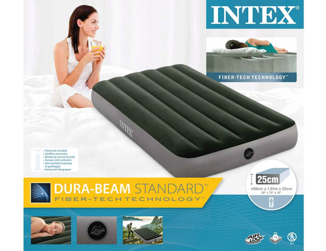 Надувной матрас Intex 64107 Classic Downy Airbed Fiber-Tech 99x191x25 см. Зелёный с серым - фото2