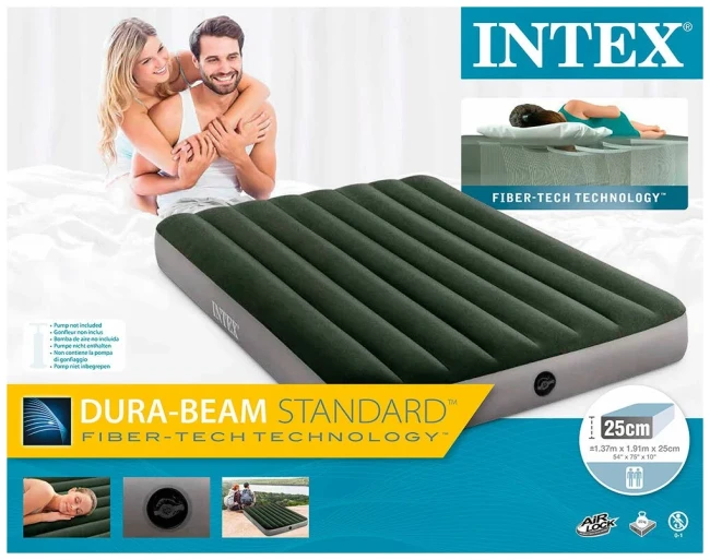 Надувной матрас Intex 64108 Classic Downy Airbed Fiber-Tech 137x191x25 см. Зелёный с серым - фото2