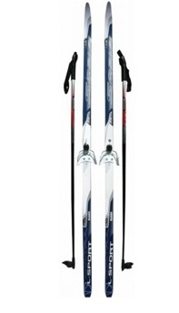 Комплект лыжный STC с креплением 75 мм, с палками из стекловолокна (150 см) - фото
