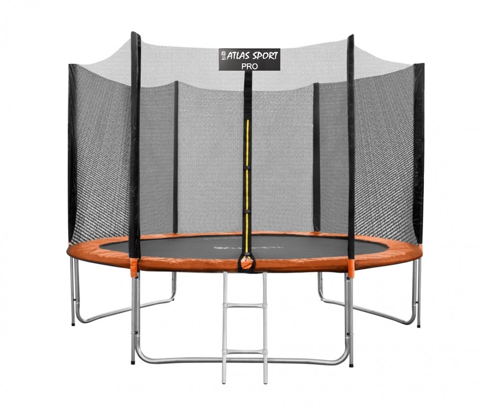 Батут Atlas Sport 312см (10ft) 3 PRO ORANGE (3 ноги) усиленные опоры, с внешней сеткой и лестницей - фото