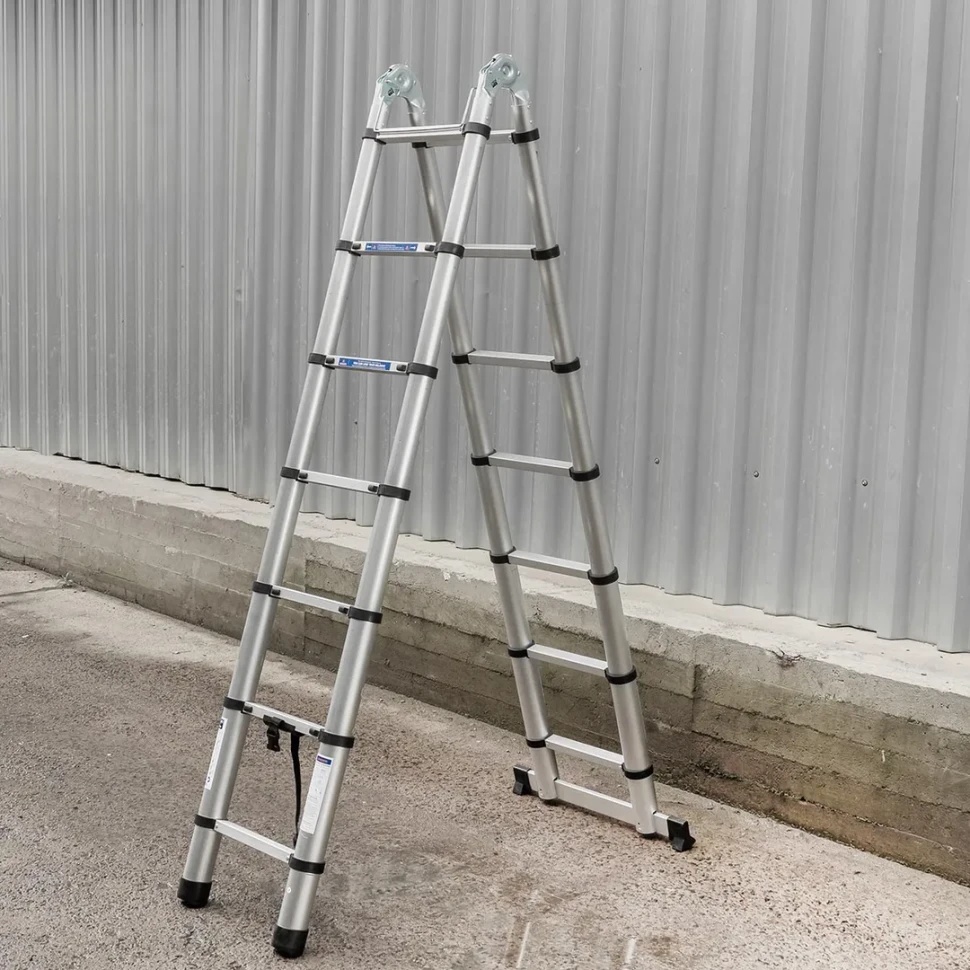 Лестница-стремянка телескопическая алюм. бытовая 2.2+2.2м (7+7 ступ.) Scheppach Sch-UP220-M - фото