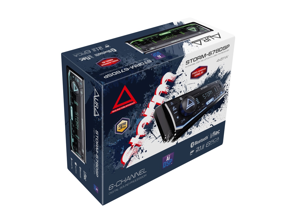 Автомобильный USB/Bluetooth процессорный ресивер AURA STORM-678DSP - фото6