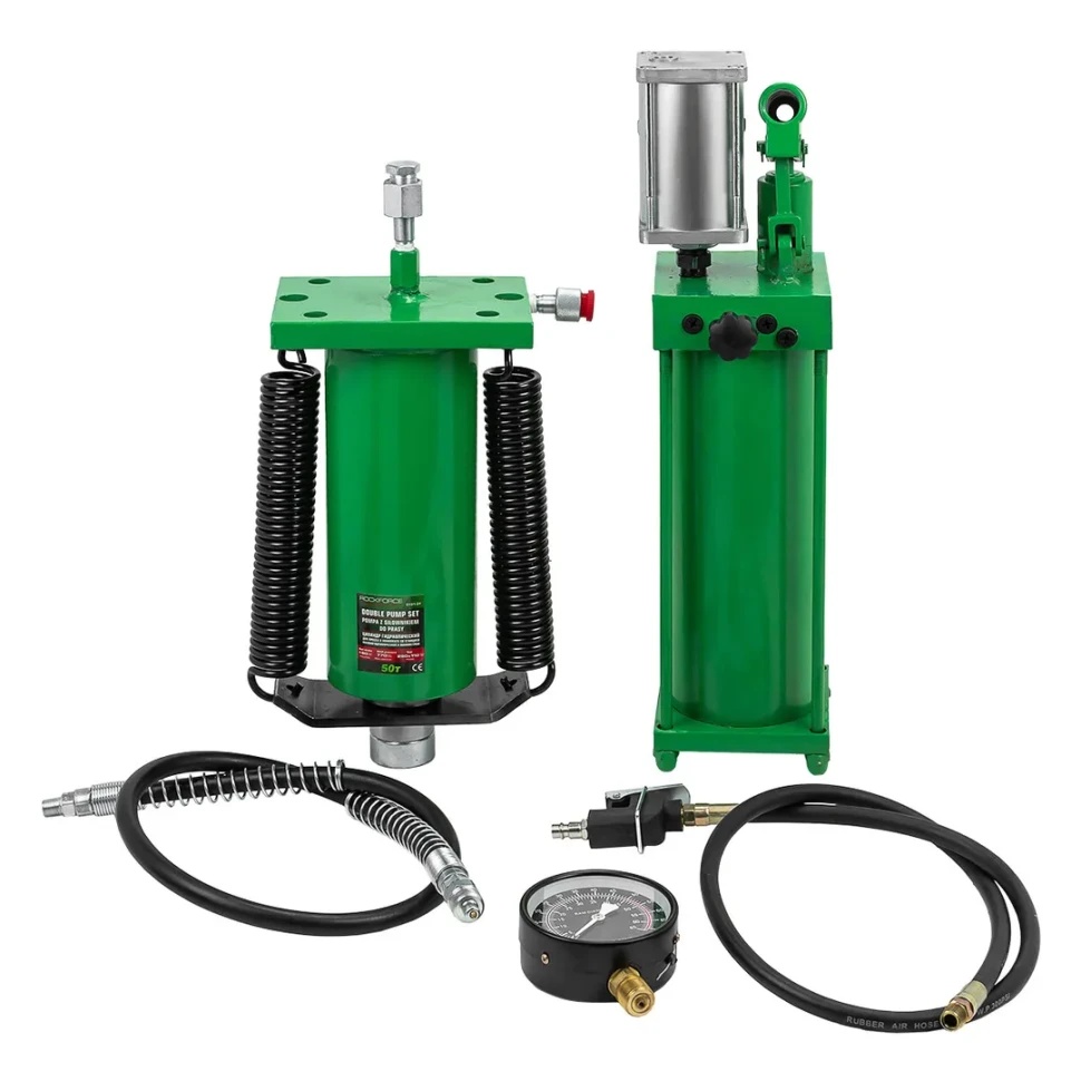 Цилиндр гидравлический для пресса в комплекте со станцией гидравлической и манометром, 50т RockFORCE RF-0101-3Y[ из 2-х частей] - фото