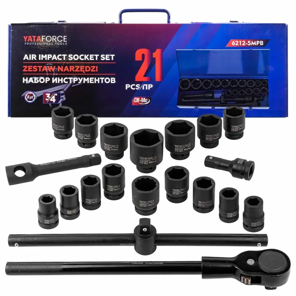 Набор инструментов ударных 21пр. 3/4''(6гр.) YATAFORCE YF-6212-5MPB - фото