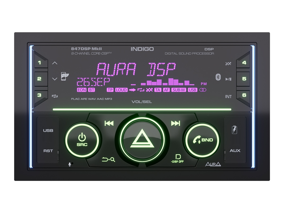 Автомобильный USB/Bluetooth процессорный ресивер AURA INDIGO-847DSP MkII - фото