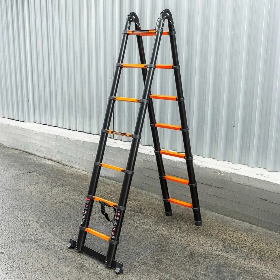 Лестница-стремянка телескопическая алюм. бытовая 2.2+2.2м (7+7 ступ.) ISMA ISMA-UP220-M - фото