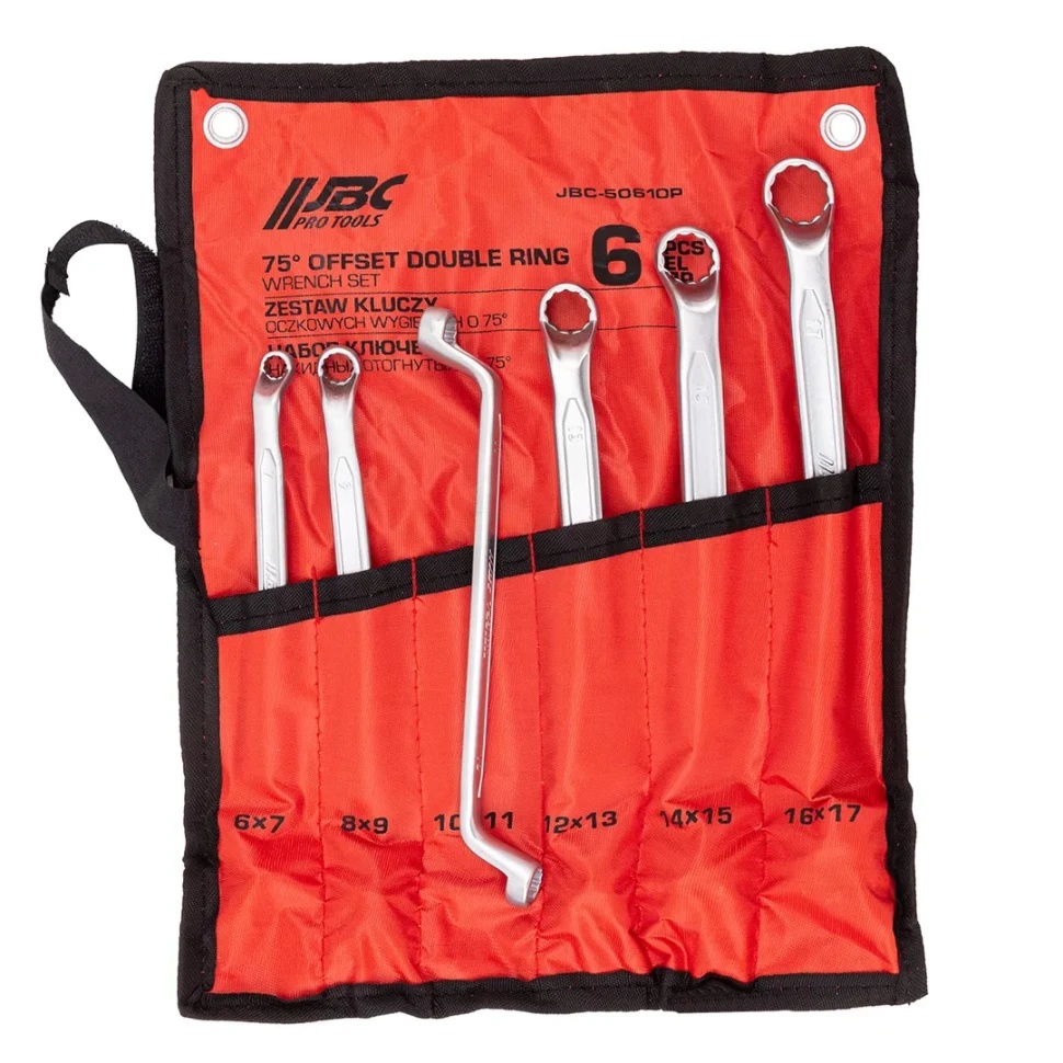 Ключи накидные, отогнутые на 75град., набор 6пр. (6х7, 8х9, 10х11, 12х13, 14х15, 16х17мм) JBC-50610P - фото