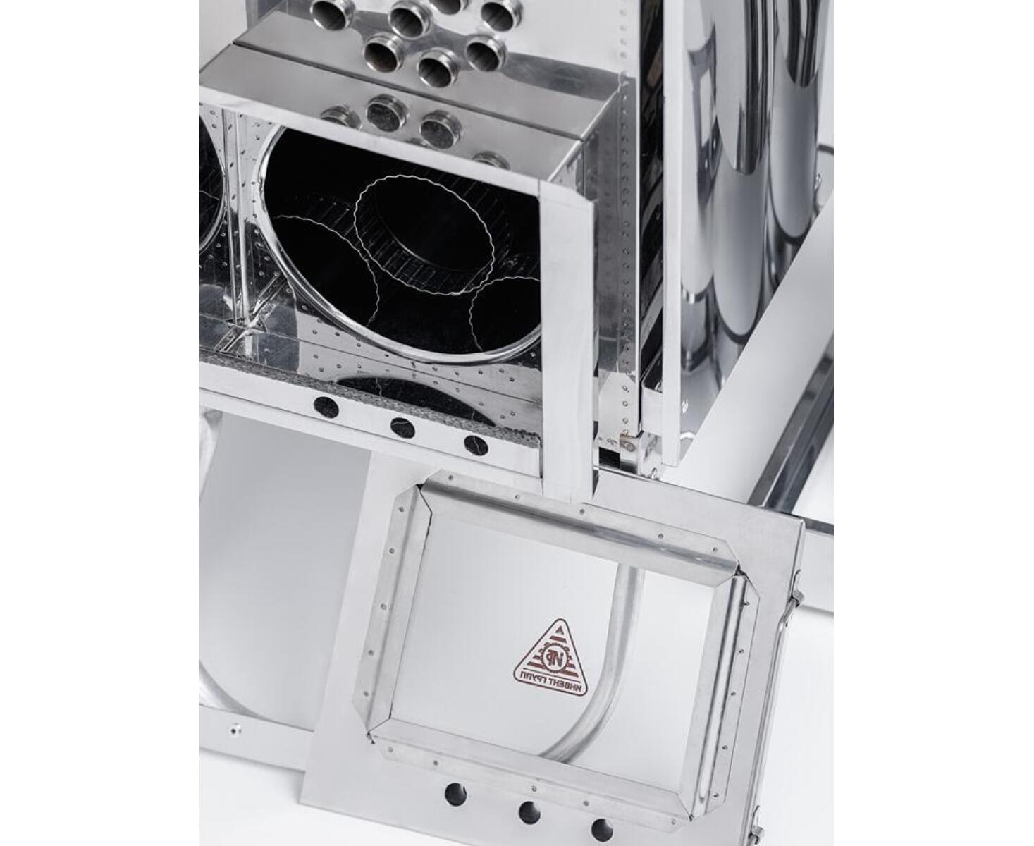 Печь-камин ИНВЕН  Средняя, со встроенным теплообменником, с вентилятором, 610х300х470 (нерж.сталь 0,8 мм) со стационарными экранами + короб для камней - фото4