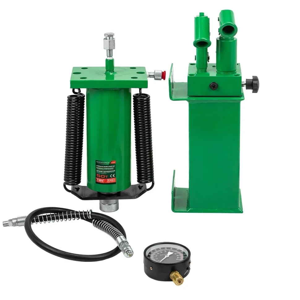 Цилиндр гидравлический для пресса в комплекте со станцией гидравлической и манометром, 50т RockFORCE RF-0100-3Y[ из 2-х частей] - фото