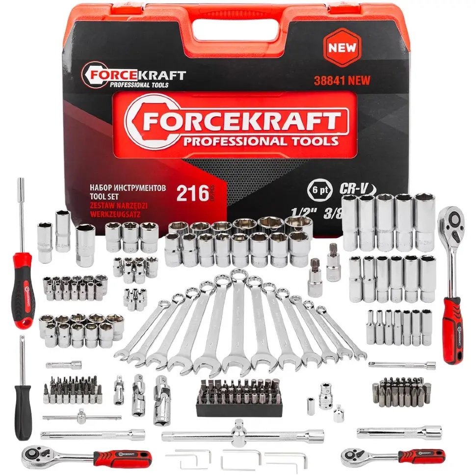 Набор инструментов 216пр.1/4''3/8''1/2''(6гр.)(4-32мм) FORCEKRAFT FK-38841New - фото3