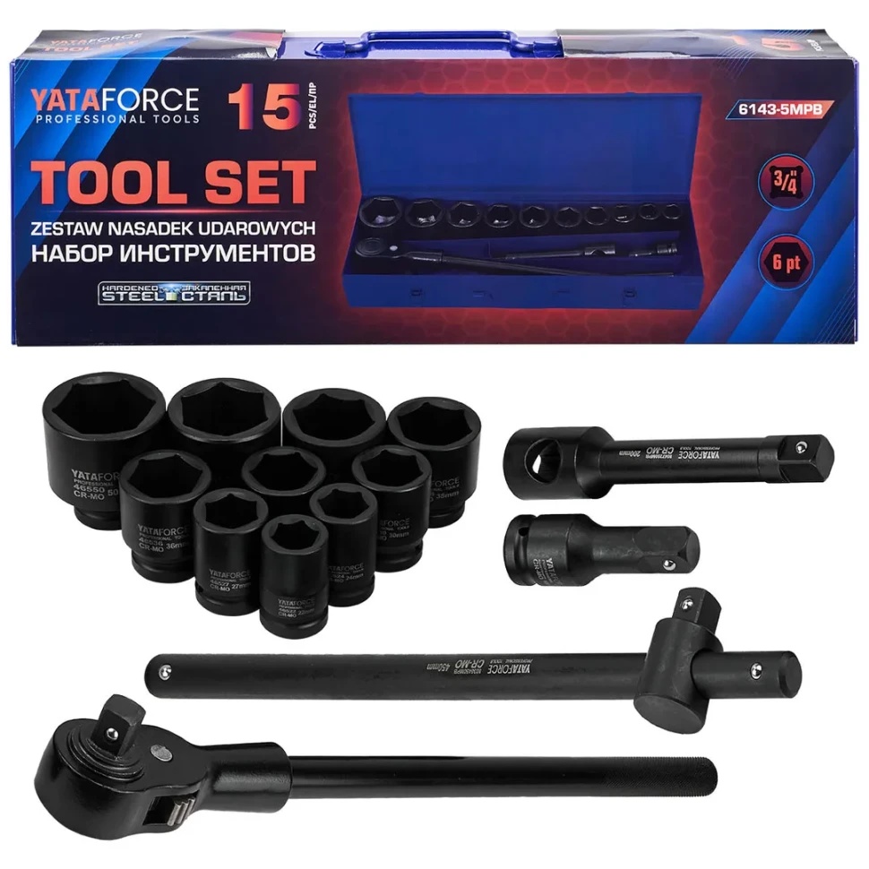Набор инструментов 15пр. 3/4''(6гр.) YATAFORCE YF-6143-5MPB - фото