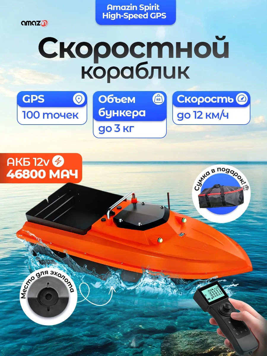 Кораблик AMAZIN Spirit high-speed GPS с установленным эхолотом AMAZIN FF777-PRO-CWLS - фото