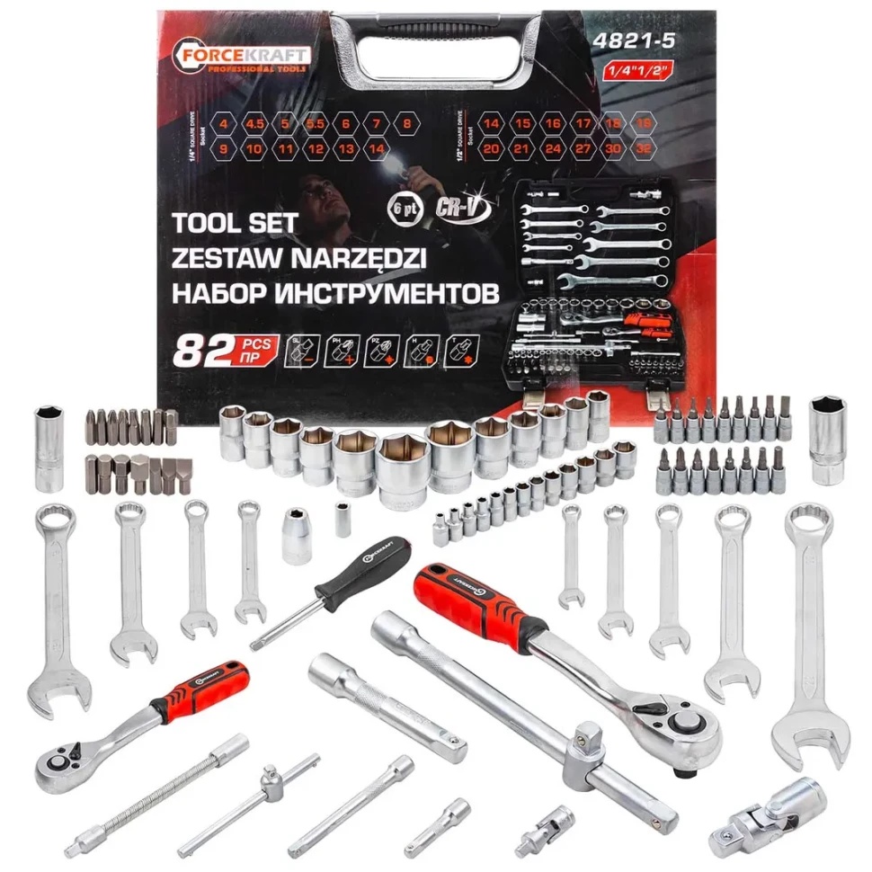 Набор инструментов 82пр. 1/2'',1/4''(6гр.)(4-32мм) Profi FORCEKRAFT FK-4821-5 - фото5