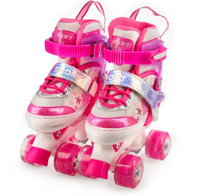 Роликовые коньки раздвижные Favorit FS-128PN Квады, розовые - фото