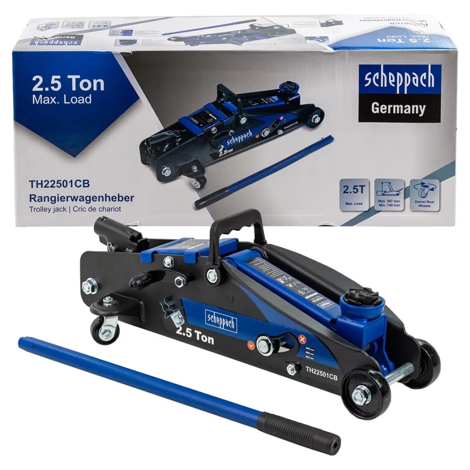 Домкрат подкатной гидравлический 2.5т с фиксацией (h min 140мм, h max 387мм) Scheppach Sch-TH22501CB - фото
