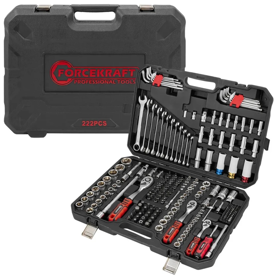 Набор инструментов 222 пр.1/4''3/8''1/2''(6-гр.)(4-32мм) FORCEKRAFT FK-42222-5 - фото