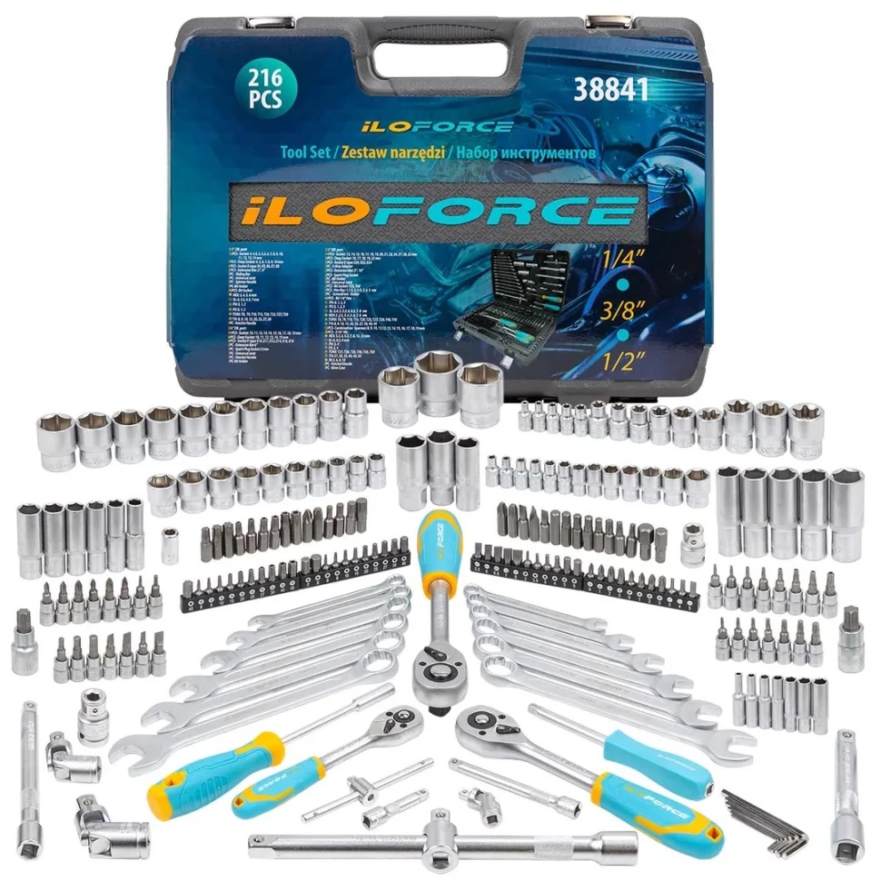 Набор инструментов 216пр. 1/4'', 3/8'', 1/2''(6гр.) ILOforce IF-38841 - фото6