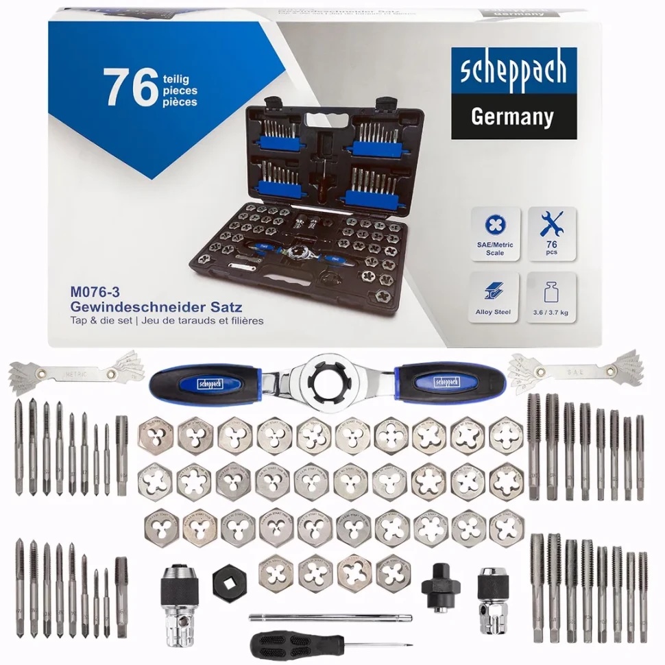 Набор метчиков и плашек 76 пр. Scheppach Sch-M076-3 - фото2