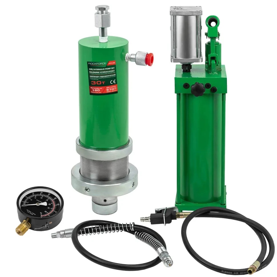 Цилиндр гидравлический для пресса в комплекте со станцией гидравлической и манометром, 30т RockFO RCE RF-0101-3Q - фото