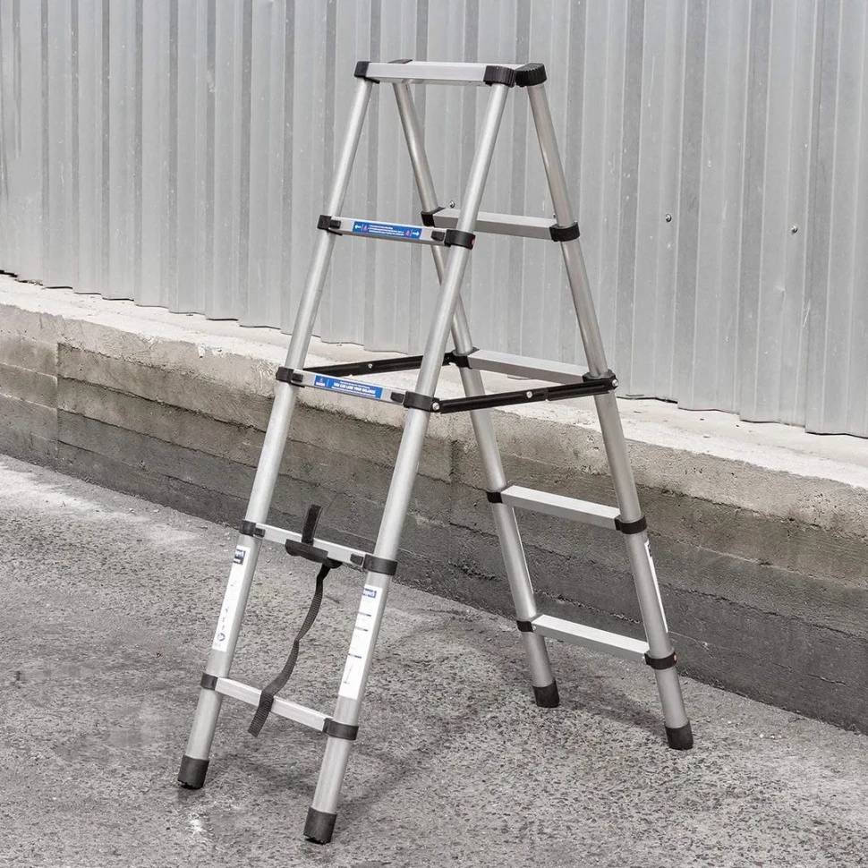Стремянка телескопическая алюм. бытовая 1.4м (5+5 ступ.) Scheppach Sch-UP140-2 - фото
