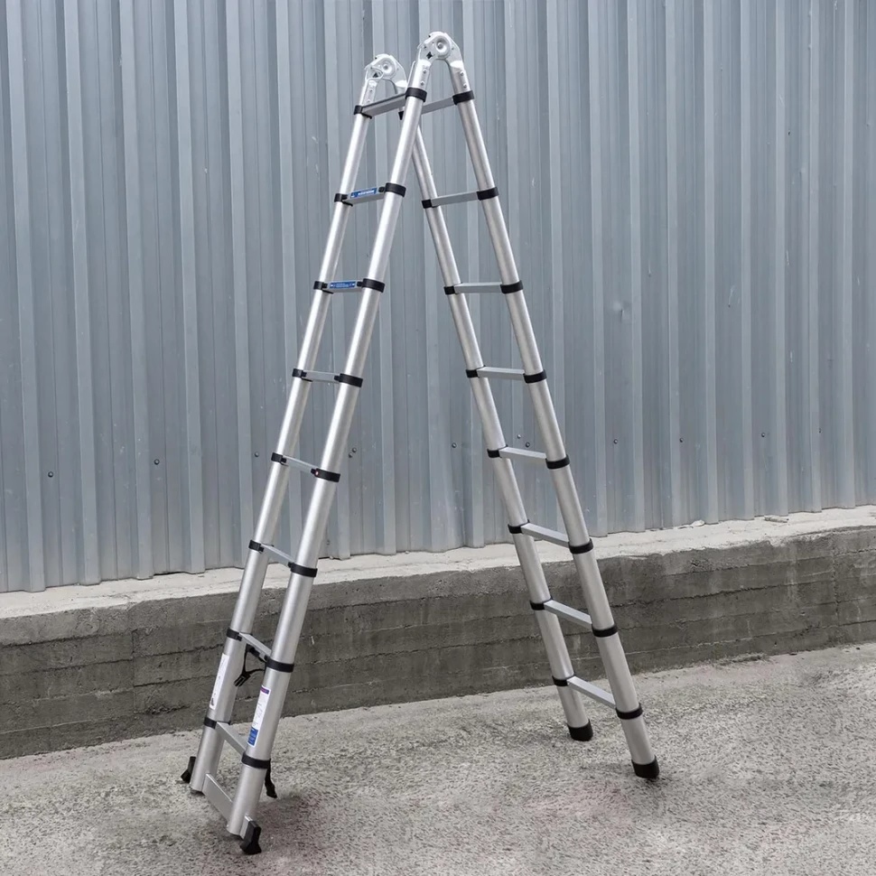 Лестница-стремянка телескопическая алюм. бытовая 2.5+2.5м (8+8 ступ.) Scheppach Sch-UP250-M - фото