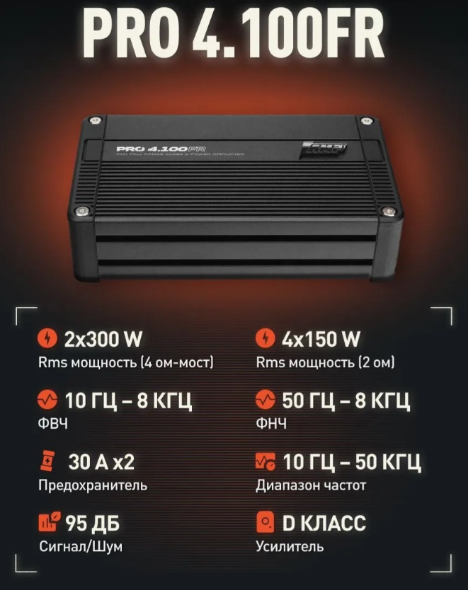 Автомобильный усилитель AMP PRO 4.100FR - фото3