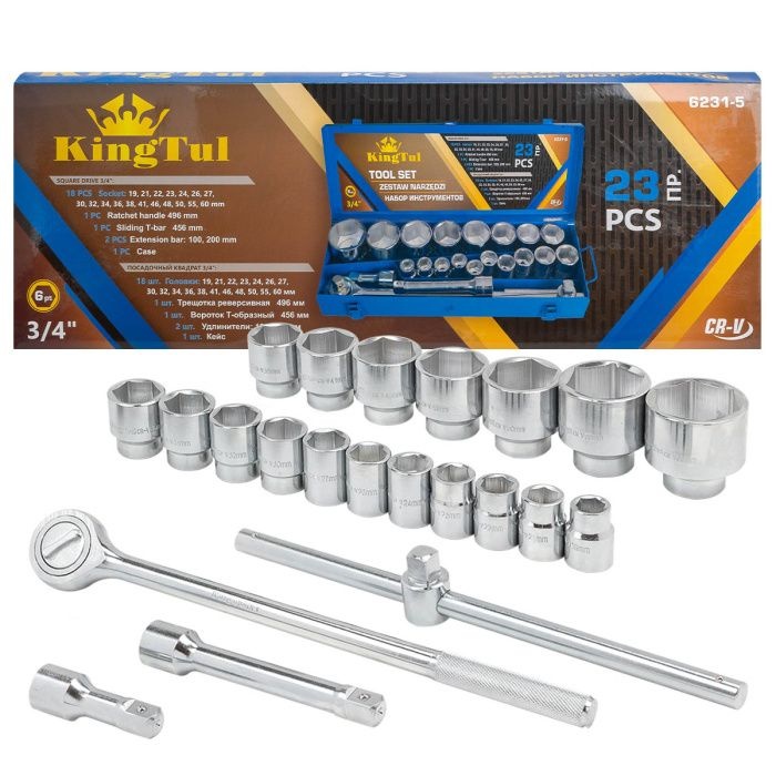 Набор инструментов 23пр. 3/4''(6гр.) в металл.кейсе KINGTUL KT-6231-5 - фото