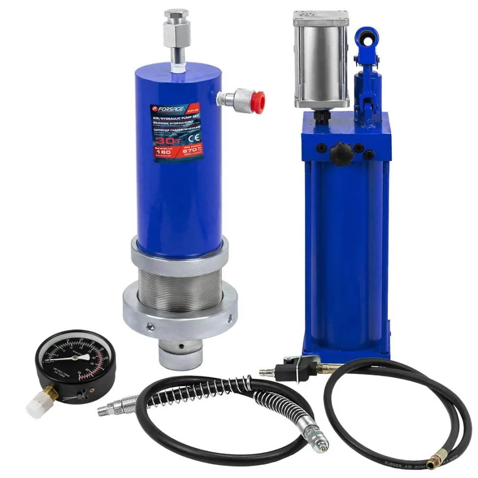 Цилиндр гидравлический для пресса в комплекте со станцией гидравлической и манометром, 30т Forsage F-0101-3Q - фото