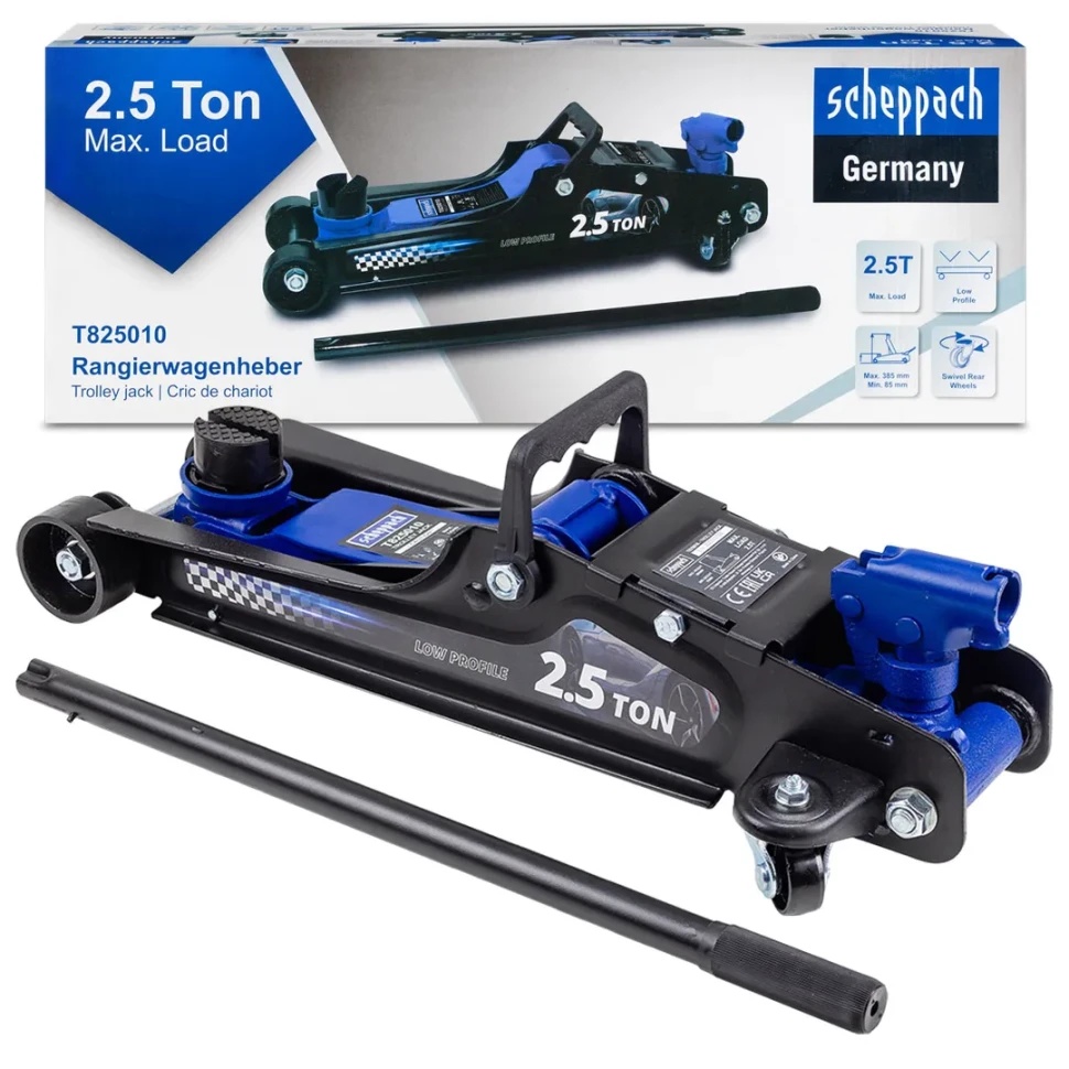 Домкрат подкатной гидравлический низкопрофильный 3т (поворотная ручка 360°,h min 85мм, h max 385мм) Scheppach Sch-T825010 - фото