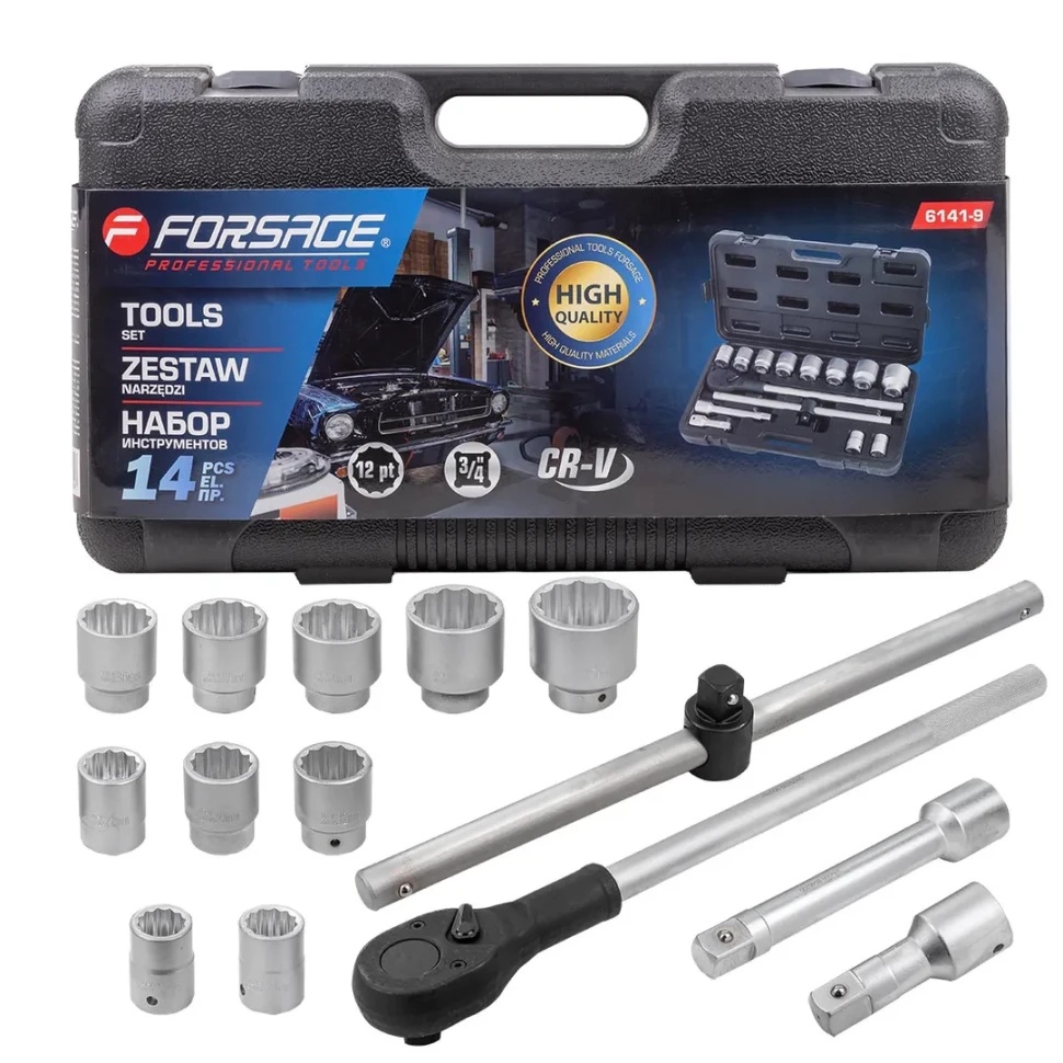 Набор инструментов 14пр.3/4''12гр. в кейсе FORSAGE F-6141-9 - фото