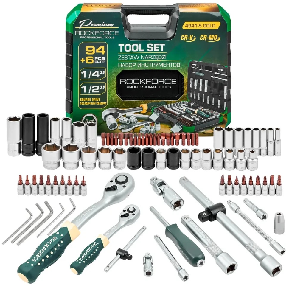 Набор инструментов 94+6пр. 1/4''1/2''6pt RockFORCE RF-4941-5 GOLD - фото5