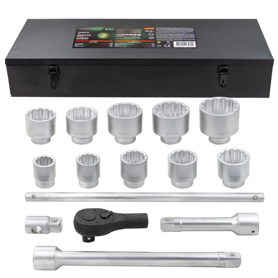 Набор инструментов 15пр. 1'' 12гр. , в метал. кейсе RockFORCE RF-8141-9 - фото