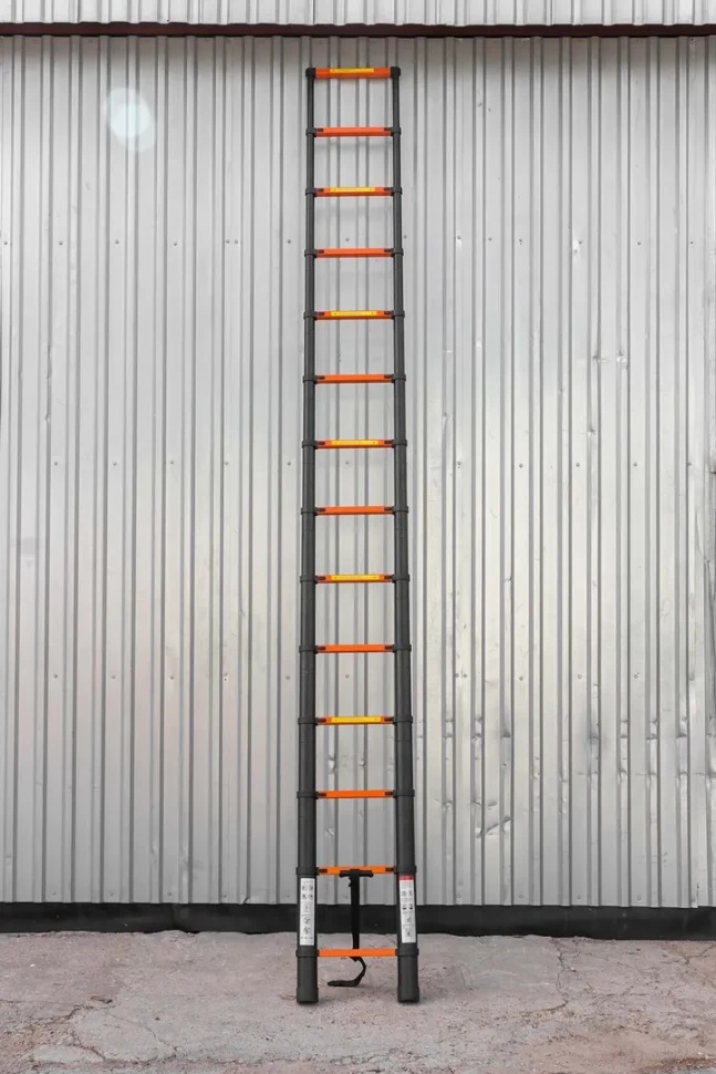 Лестница телескопическая алюминиевая односекционная (4.1м,14ступенек, max нагрузка 150кг, вес 11.3кг) ISMA ISMA-UP410 - фото