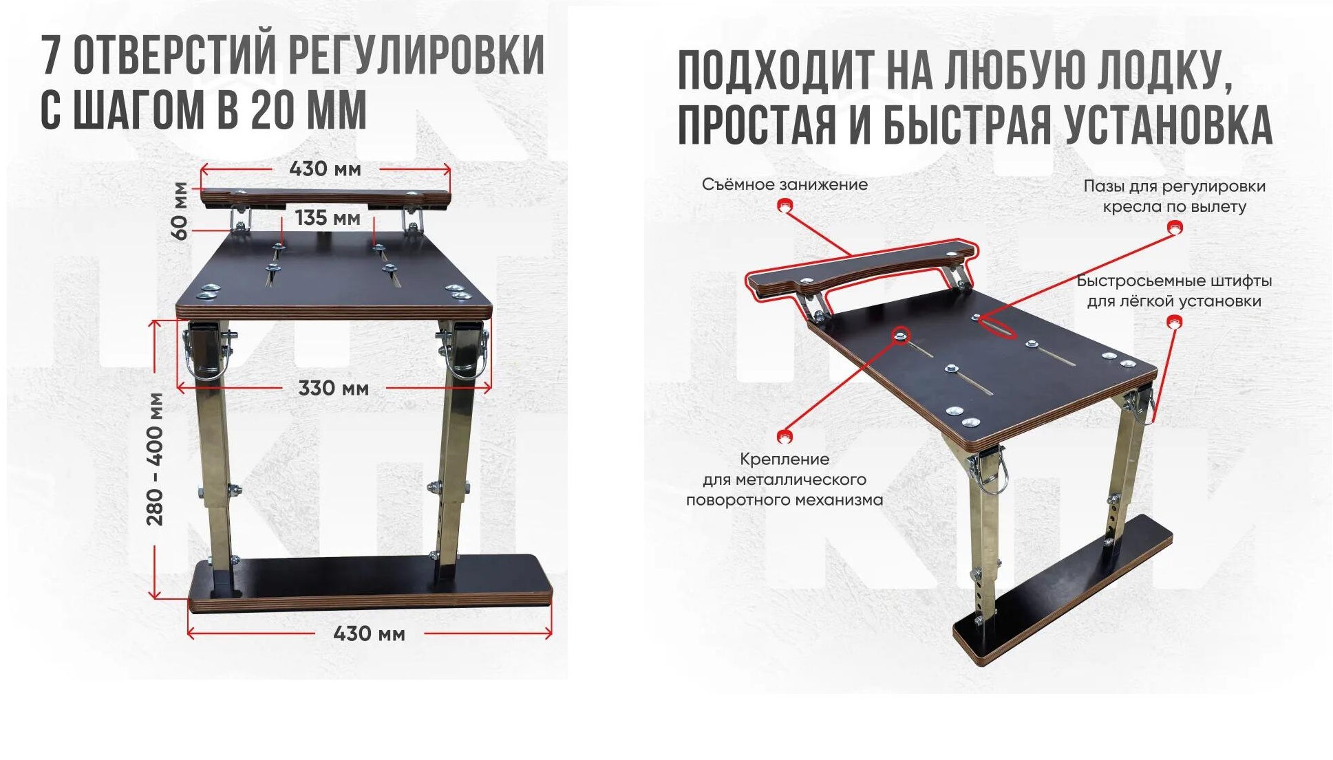 Кресло Кокпит PRO c формованным ППУ в комплекте с опорой с занижением 60 мм. (нержавеющая сталь) (светло-серый/серый винил) - фото5