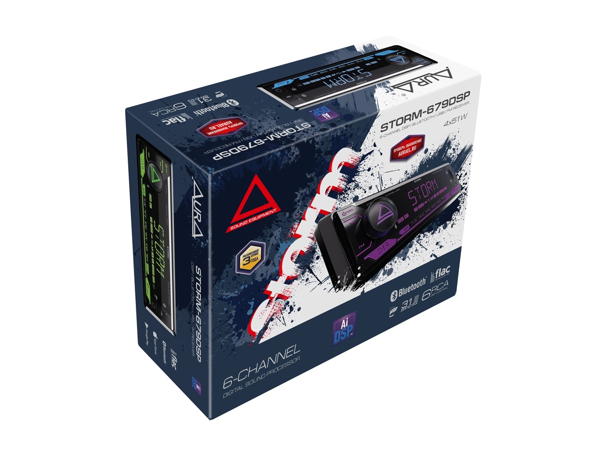Автомобильный USB/Bluetooth процессорный ресивер AURA STORM-679DSP - фото6