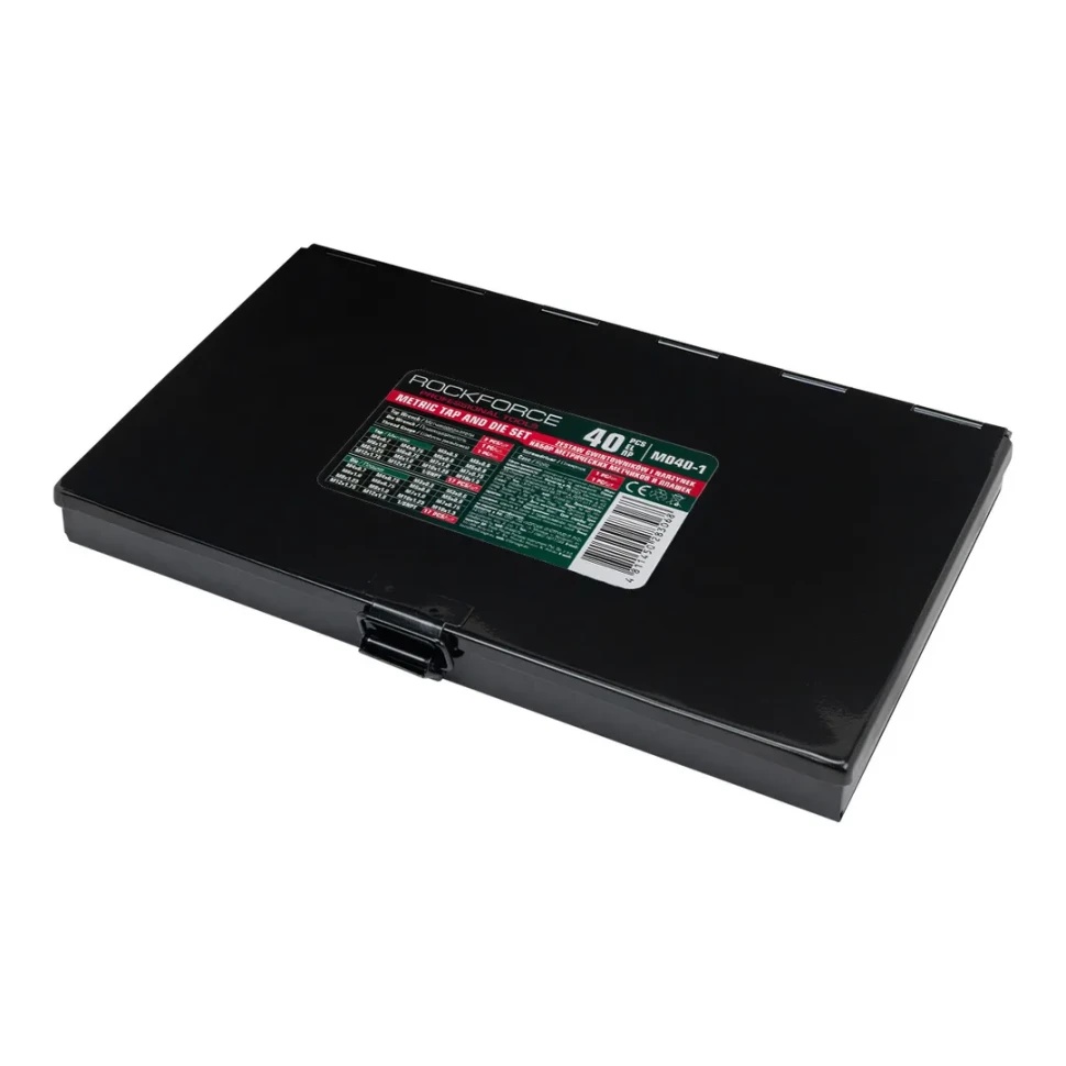 Набор метчиков и плашек метрический 40пр. (М3х0.5/0.6, М4х0.7/0.75, М5х0.8/0.9, М6х0.75/1, М7х0.75/1,М8х1/1.25, М10х1.25/1.5, М12х1.5/1.75), в металли Rock Force RF-M040-1 - фото3