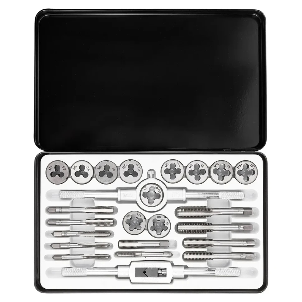 Набор метчиков и плашек метрический 24пр.  (М5х0.8/0.9, М6х0.75/1, М8х1/1.25, М10х1.25/1.5, М12х1.5/1.75), в металлическом кейсе Rock Force RF-M024-1 - фото3